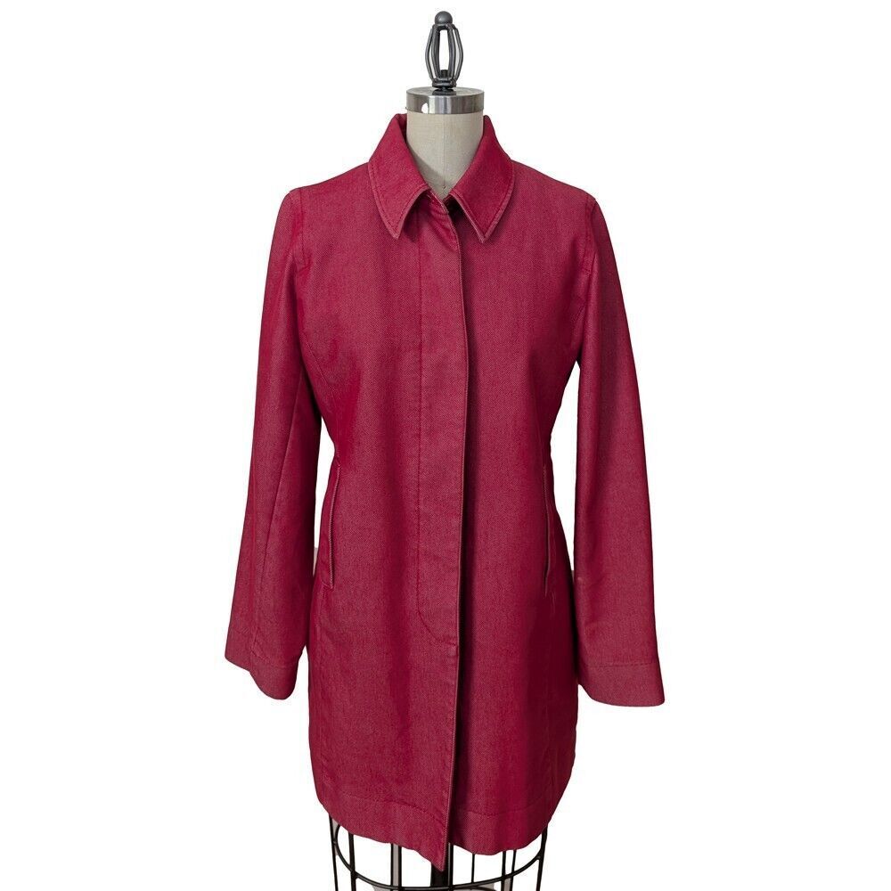 Vintage Esprit Red Denim Trench Coat Mid-Length Wmns M Single Breasted Y2K 90s